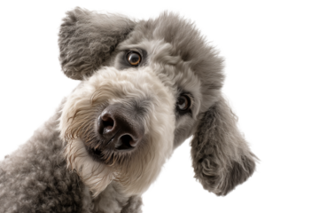 Playful Close-Up Portrait of a Bedlington Terrier for Pet Food and Supplies Advertising.