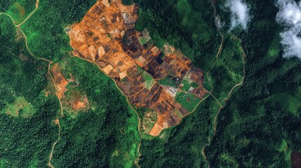 Aerial view of deforestation and mining operations