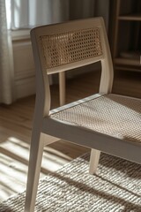 Wooden chair on the floor in the living room. Selective focus.