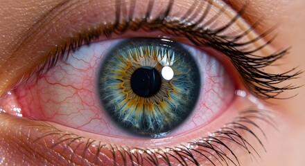 A mesmerizing close-up of a vibrant human eye, revealing stunning colors and intricate details.