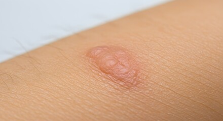 Fototapeta premium A detailed view of a raised scar, showing skin texture and the mark of a healing injury.