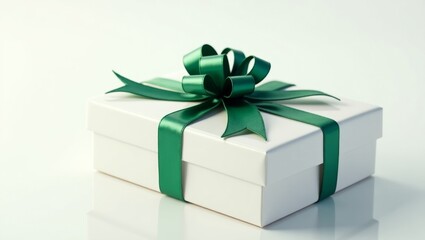 Obraz premium Elegant white gift box with emerald green bow
