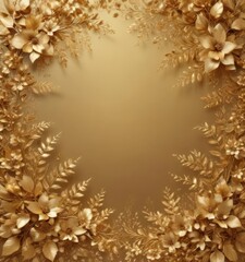 Obraz premium Luxurious golden floral backdrop; delicate gold leaves and blossoms on a shimmering gold background , art, invitation, floral