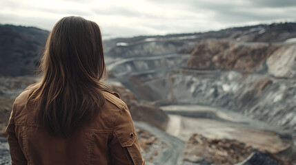 Person Overlooking a Large Open-Pit Mine