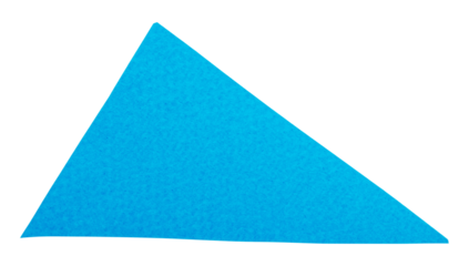 Blue triangle cut out of textured paper, simple geometric shape isolated