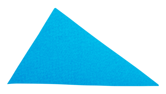 Blue triangle cut out of textured paper, simple geometric shape isolated