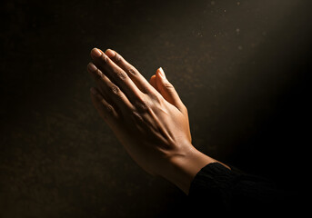 Praying Hands, Dark Background, Faith, Prayer, Religion, Spiritual Gesture, Spirituality, Devotion, Worship.