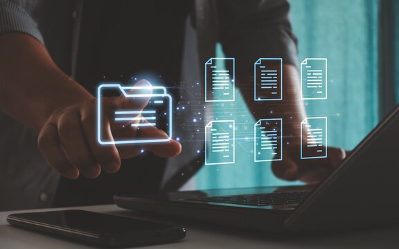 Data document management system search and online file transfer download or doc sharing and database digital cloud drive storage service and folder privacy on computer network technology analytics.