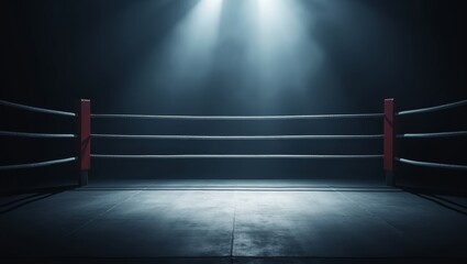 Dramatic boxing ring under spotlight