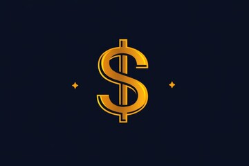 Minimal black background icon of glowing golden dollar symbol