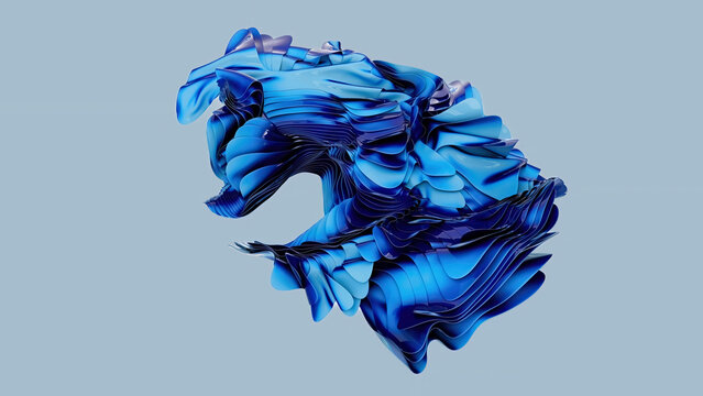Abstract 3D Blue Wave with Curved Layers on Light Background