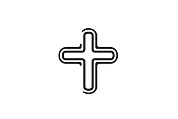 Fototapeta premium Abstract Cross Design with Curved Lines on Black Background for Minimalist Art Religious Symbo