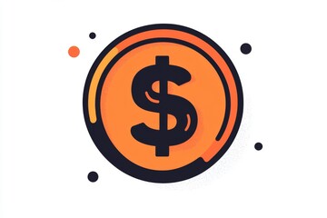 Vector dollar icon with orange tones and dotted circle on white background