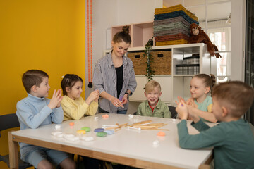 Children engaged in a fun and creative classroom activity