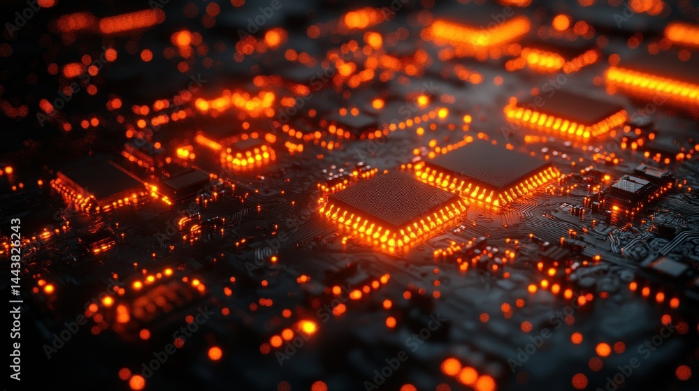 Poster glowing circuit board: a microscopic view of digital technology's inner workings