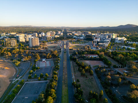 Aerial view of Canberra showing buildings