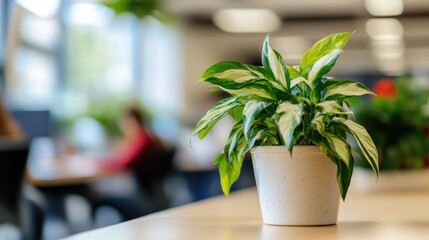 Creative zone in open office with green plant accents