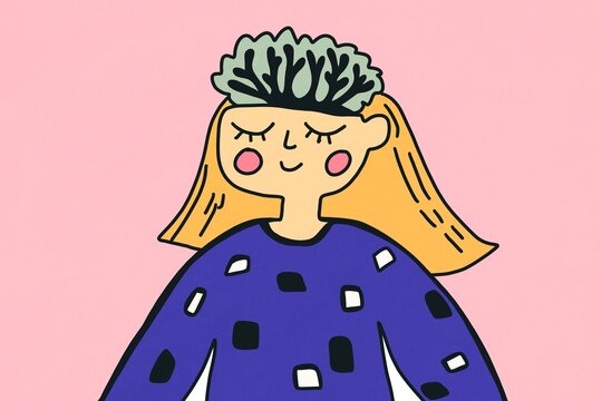 Whimsical Female Illustration with Pink Backdrop Design