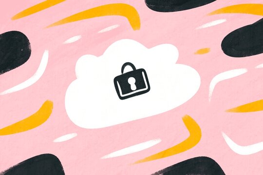 Abstract security illustration on a pink background