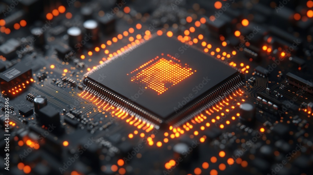 Poster illuminated microchip: a close-up of advanced technology