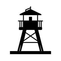 Silhouette of lifeguard tower coastal watch security station beach safety observation point