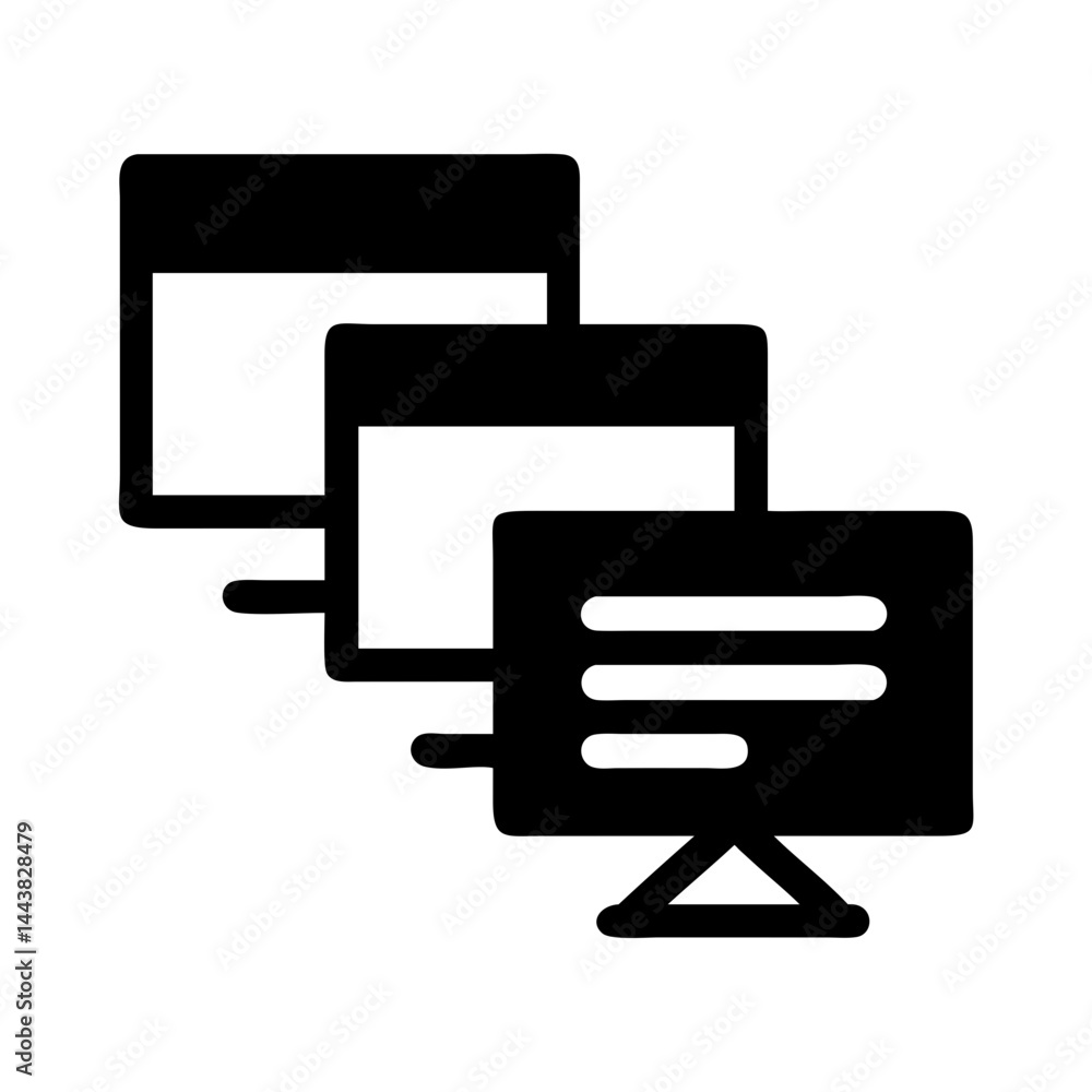 Poster multiple screen display icon for desktop presentation and monitor setup illustration design