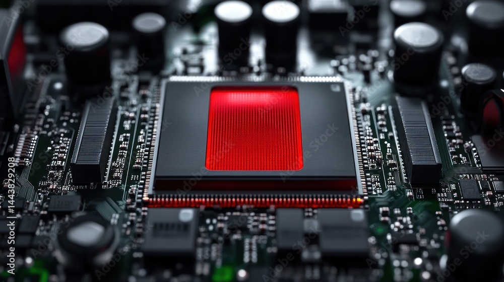 Aufkleber high-tech processor: a close-up view of a modern cpu on a motherboard