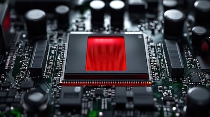 Fototapeta premium High-Tech Processor: A Close-Up View of a Modern CPU on a Motherboard
