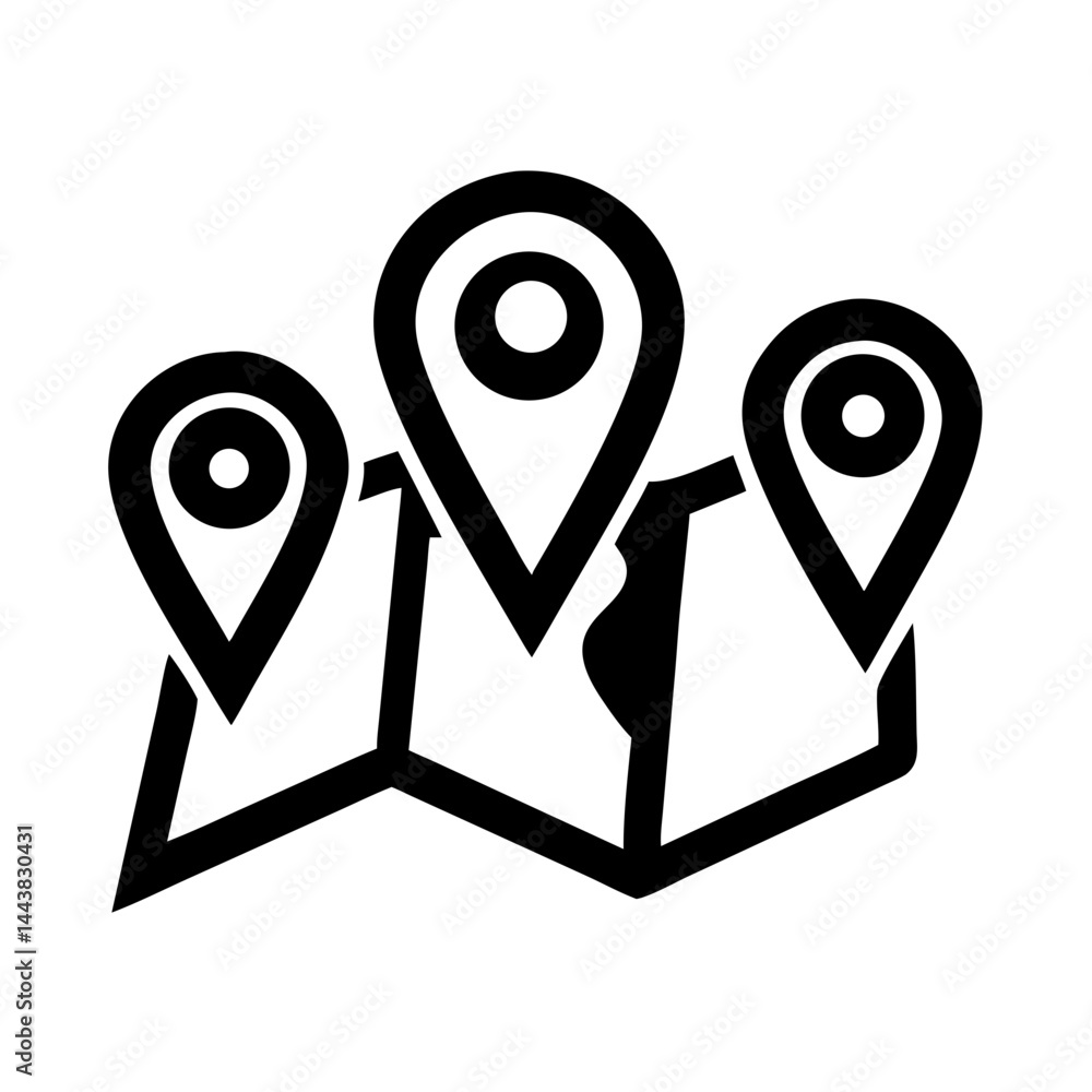 Aufkleber find places on map with location pin markers for navigation and travel destination planning guide