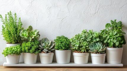 Fototapeta premium Collection of Succulents in White Pots