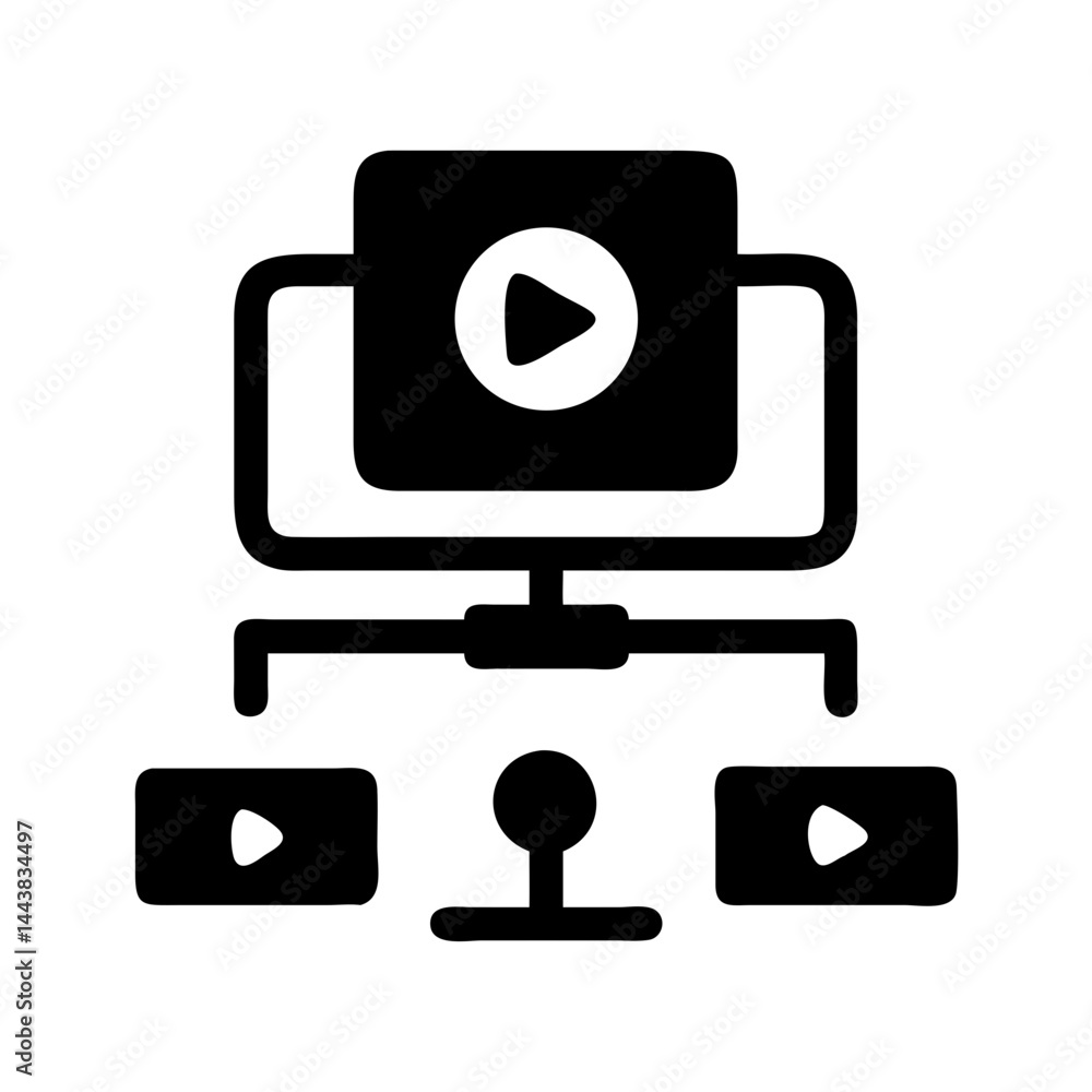 Poster video distribution network icon for online streaming platform and content delivery system usage