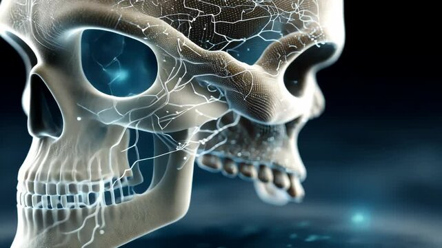 Digital skull, intricate network of veins and nerves, medical visualization