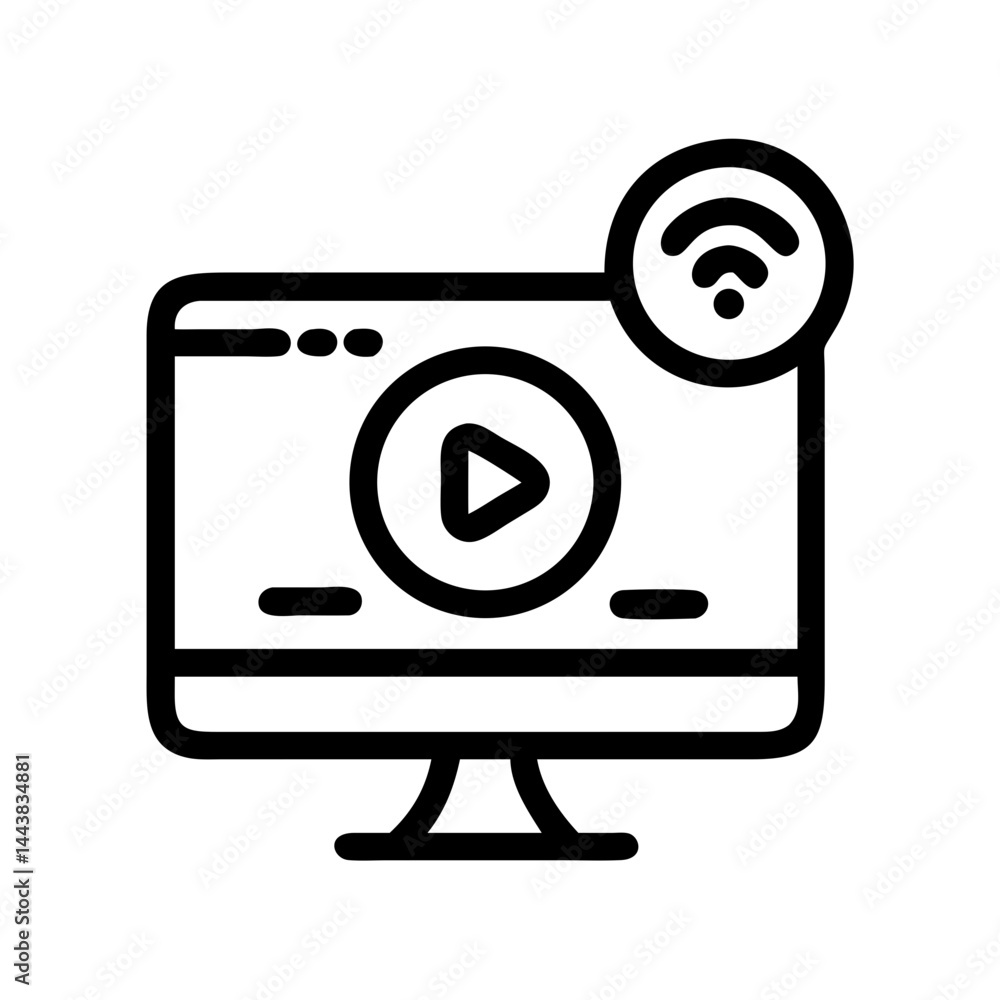 Poster online video streaming on computer with wifi connection vector illustration graphic design