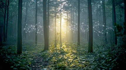 Obraz premium Enchanted Forest: Nature's Digital Embrace