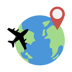 Illustration of Airplane and Globe with Location Pin