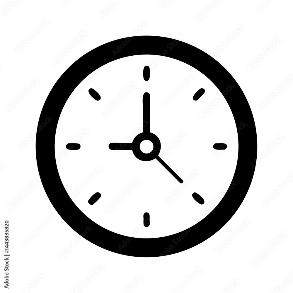 Poster clock time icon vector illustration showing nine o five with black hands and dial design element
