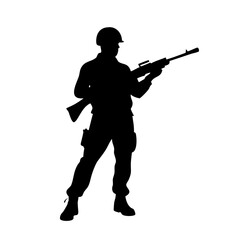 Silhouette of soldier military army man with rifle gun firearm weapon war combat security force 90
