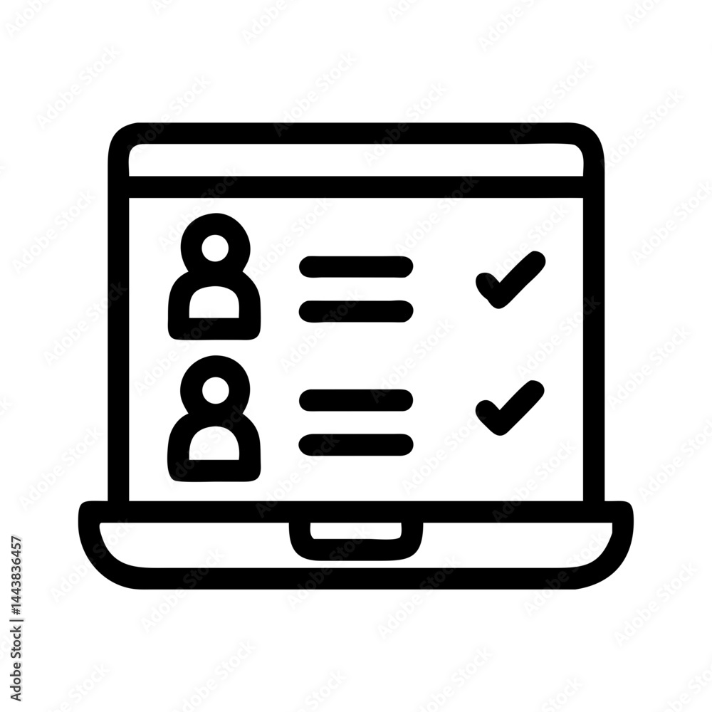 Poster online survey form with checklist for user feedback and customer satisfaction on laptop screen