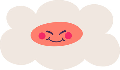 White Puffy Cloud Shape with Rosy Cheeks and Smile