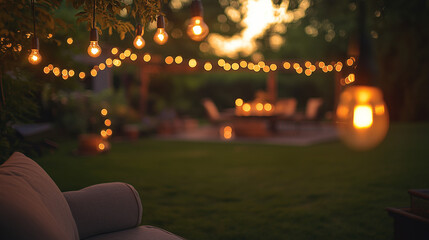 Backyard serenity with soft lights, a peaceful retreat into warmth and comfort
