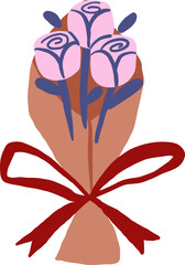 Pink Rose Bouquet with Red Ribbon Wrap