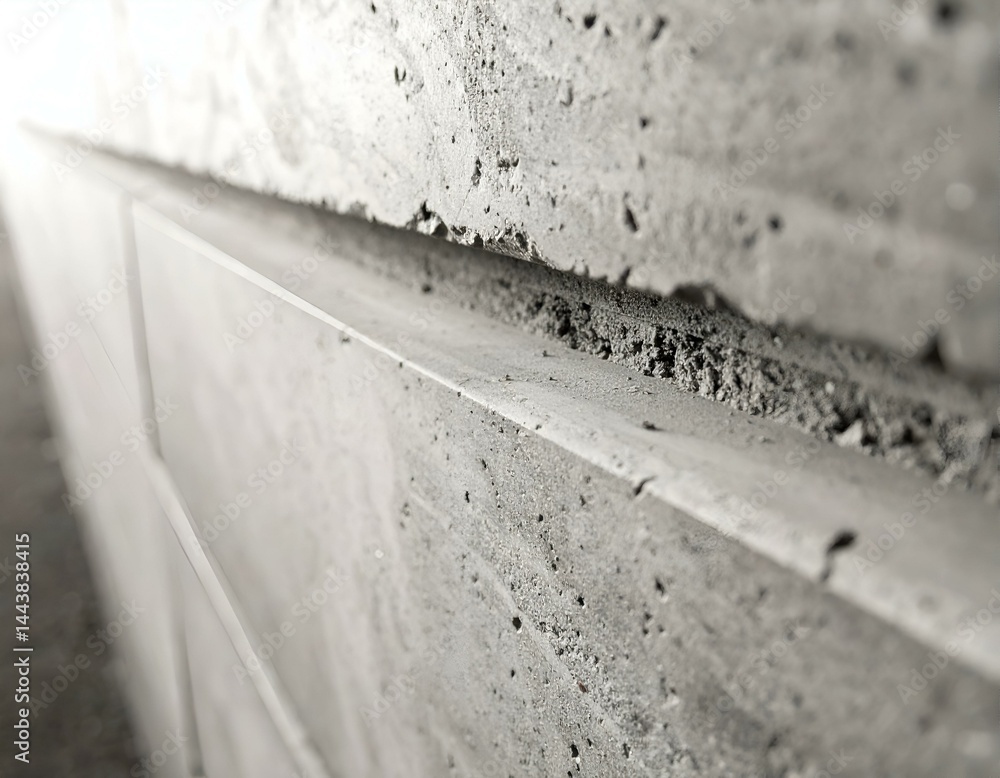 Poster close-up of a concrete wall with tiles, showing texture and detail. perfect for architecture, constr