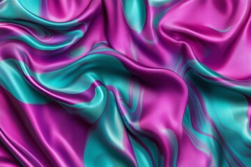 Fototapeta premium Vibrant, flowing fabric with swirling patterns of teal and fuchsia.