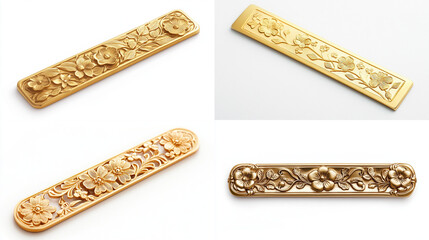 Four ornate gold floral drawer pulls.