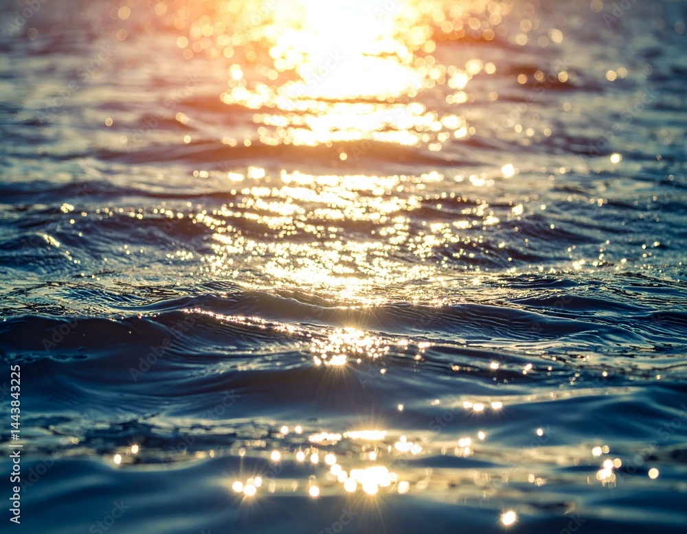 Poster golden sunlight sparkles on gently rippling water, creating a mesmerizing bokeh effect. perfect for 