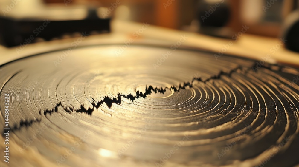 Aufkleber close-up of a record with a sonic wave pattern