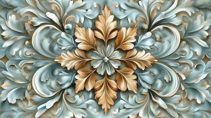 Ornate, light-blue and gold, floral, decorative pattern