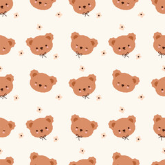 Seamless brown teddy bear pattern on light background vector print.