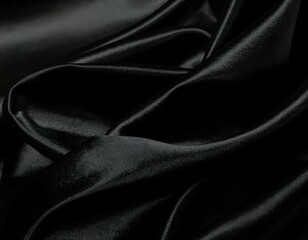 Fototapeta premium Elegant black satin fabric draped in soft folds. Luxurious texture, smooth surface, and deep shadows. Perfect for fashion, design, and beauty projects.