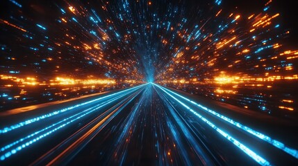 Obraz premium Hyperspace tunnel with vibrant light streaks